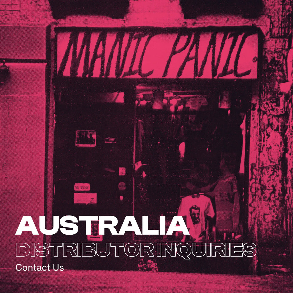 Manic Panic store entrance with 'Australia' and 'Distributor Inquiries' text overlay