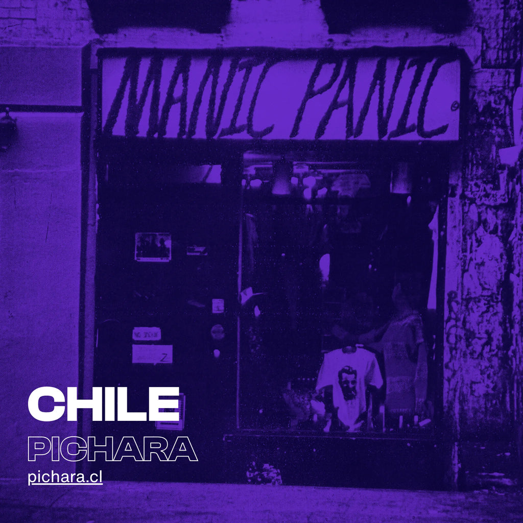 Vintyange store front 'Manic Panic' branding and text 'CHILE PICHARA' on a purple filter.