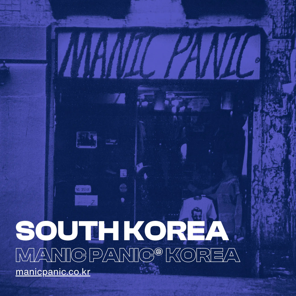 Vintage Manic Panic store front entrance with South Korea - Manic Panic Korea  ' text and brand name and domain 