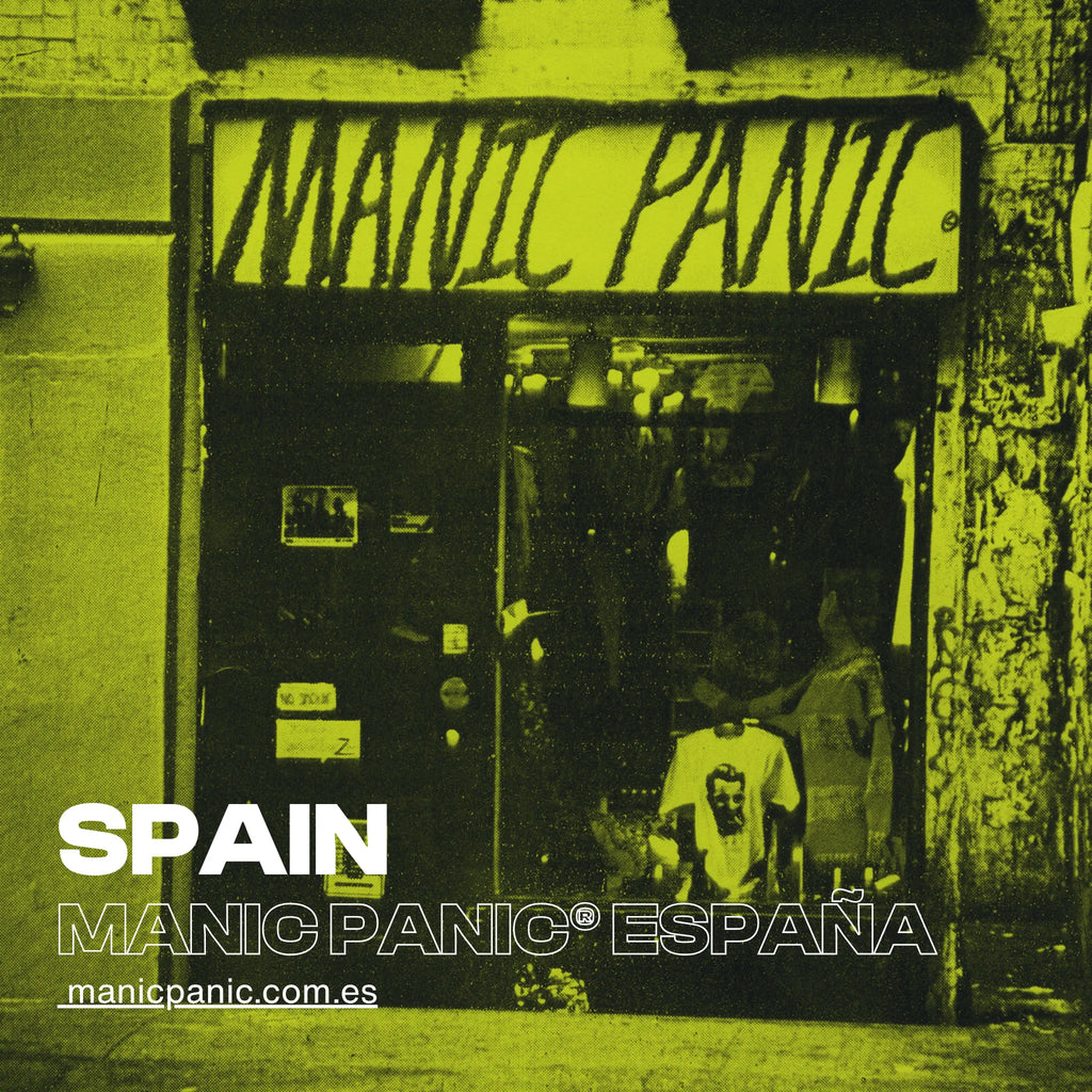 Manic Panic store entrance with 'Spain' and brand name text overlay